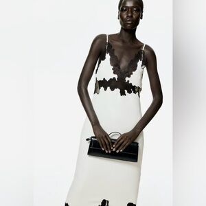 H&M LACE-TRIMMED SLIP CREAM AND BLACK DRESS